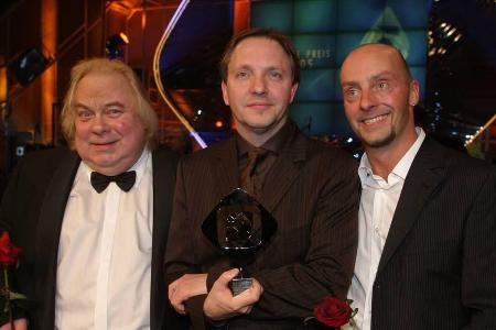 Gemeinsam mit Olli Dietrich (Mitte) und Jon Flemming Olsen (r.) gewann Franz Jarnach einen Grimme-Preis für 
