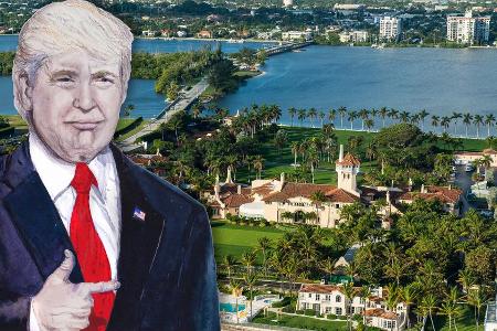 Donald Trump (als Zeichnung) vor seinem Anwesen in Florida