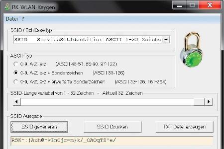 Das Tool RK-WLAN Keygen erstellt auf Basis eines Zufallsgenerators Chiffrierschlüssel für alle gängigen Funknetzwerktypen.