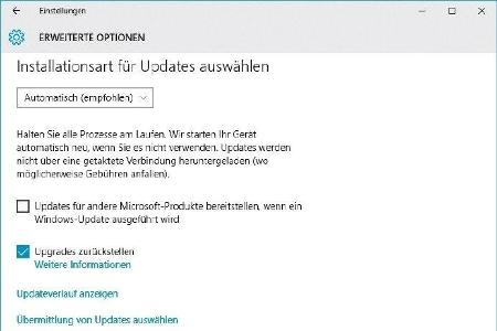 Windows 10 Pro Nutzer haben die Möglichkeit Funktions-Upgrades auf später zu verschieben.