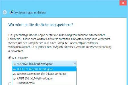 Die Systemabbilder lassen sich auf Festplatten sichern und auf DVD-Rohlinge brennen. In Windows 8.1 Pro und Enterprise stehe...