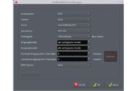 Audiobearbeitung mit Ardour: Beim Software-Start stellen Sie zu Beginn das als Basis dienende Soundsystem ein.