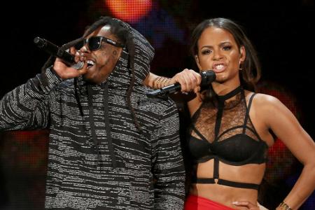 Lil Wayne und Christina Milian im November 2014 gemeinsam auf der Bühne bei den American Music Awards