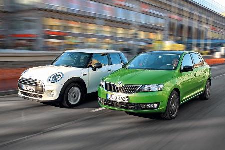 Mini One, Skoda Rapid Spaceback 1.2 TSI, Frontansicht