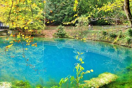 Der Blautopf im baden-württembergischen Blaubeuren zählt aufgrund seiner namensgebenden Färbung zu den bekanntesten Sehenswü...