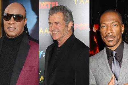 Stevie Wonder, Mel Gibson und Eddie Murphy (v.l.) gehören zu den kinderreichen Promi-Papas