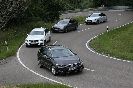Audi A6 Avant 2.0 TFSI, BMW 528i Touring, Mercedes E 250 T Elegance, VW Passat Variant 2.0 TSI