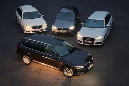 Audi A6 Avant 2.0 TFSI, BMW 528i Touring, Mercedes E 250 T Elegance, VW Passat Variant 2.0 TSI
