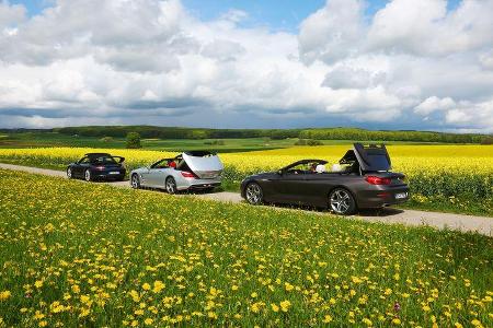 BMW 650i, Mercedes SL 500, Porsche 911 Carrera S, Seitenansicht