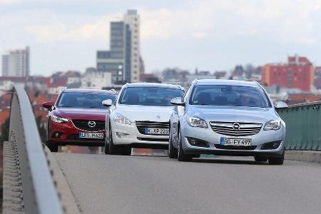 Mazda 6 Kombi, Opel Insignia Sports Tourer, Peugeot 508, Frontansicht