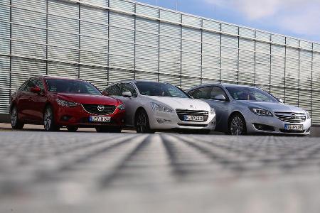 Mazda 6 Kombi, Opel Insignia Sports Tourer, Peugeot 508, Frontansicht