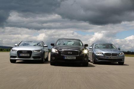 Audi A6 Hybrid, BMW Active Hybrid 5, Infiniti M35h, Frontansicht