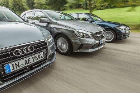Audi A3 Sportback 1.4 TFSI COD, BMW 118i, Mercedes A 180, Motorhaube