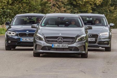 Audi A3 Sportback 1.4 TFSI COD, BMW 118i, Mercedes A 180, Frontansicht