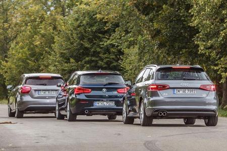 Audi A3 Sportback 1.4 TFSI COD, BMW 118i, Mercedes A 180, Heckansicht