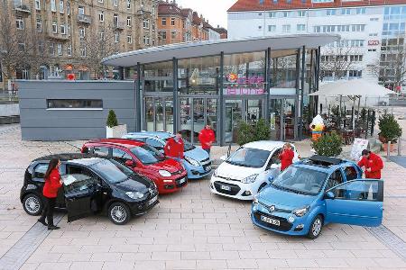Chevrolet Spark, Fiat Panda, Hyunda i i10, Renault Twingo, VW Up, Testwagen Chevrolet Spark, Fiat Panda, Hyunda i i10, Renault Twingo, VW Up, Testwagen