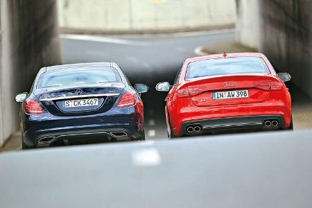 Audi S4, Mercedes C 400 4Matic, Heckansicht