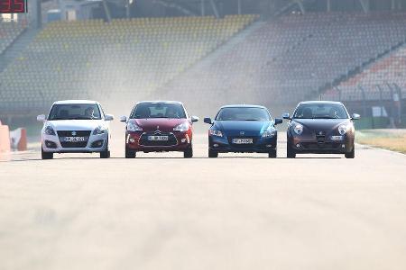 Alfa Romeo Mito 1.4 TB 16V Super, Citron DS3 THP 155 Sport Chic, Honda CR-Z Sport, Suzuki Swift 1.6 Sport, Frontansicht