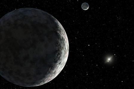 Künstlerische Darstellung eines fernen Exoplaneten mit Mond (Illu.).
© NASA/JPL