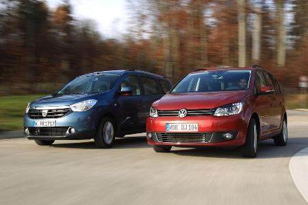 Dacia Lodgy dCi 110, VW Touran 1.6 TDI BMT, Frontansicht Dacia Lodgy dCi 110, VW Touran 1.6 TDI BMT, Frontansicht
