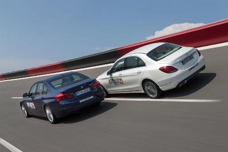 BMW 340i, Mercedes C400 4Matic, Heckansicht