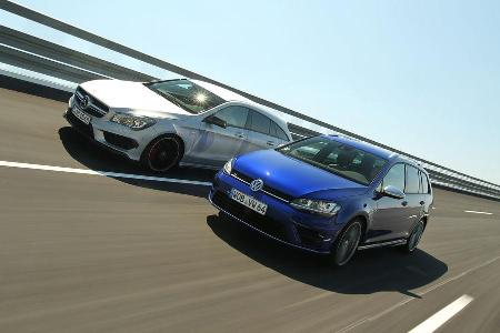 Mercedes CLA 45 AMG Shooting Brake, VW Golf Variant R, Frontansicht