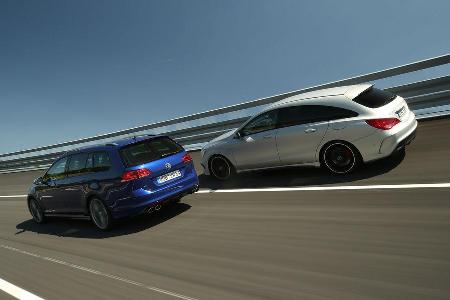 Mercedes CLA 45 AMG Shooting Brake, VW Golf Variant R, Seitenansicht