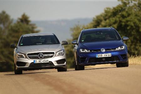 Mercedes CLA 45 AMG Shooting Brake, VW Golf Variant R, Frontansicht