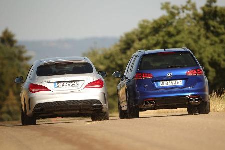 Mercedes CLA 45 AMG Shooting Brake, VW Golf Variant R, Heckansicht