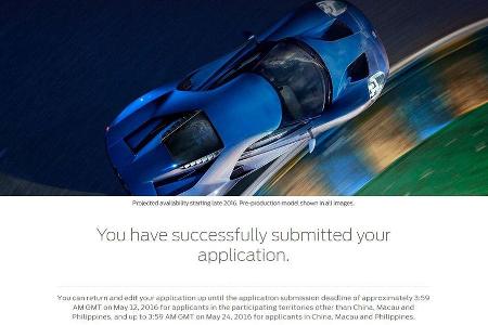 Ford GT, Online-Bewerbung, 2016