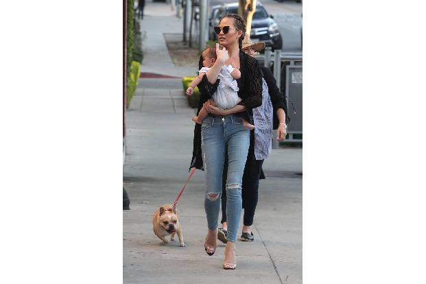 ...Bulldogge von Chrissy Teigen muss allerdings leider momentan ein bisschen in der zweiten Reihe ausharren - Baby Luna ford...