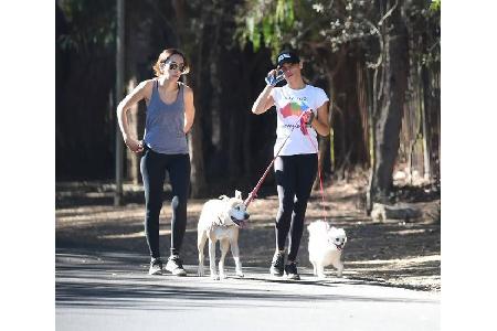 ...Hünde Lulu und Meeka sind dagegen immer dabei, auch beim Sporteln: Jenna Dewan-Tatum rennt gerne mit ihren geliebten Vier...