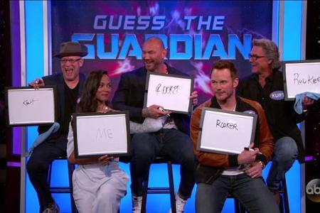 ...von 'Guardians of the Galaxy Vol. 2' - namentlich Chris Pratt, Zoe Saldana, Dave Bautista und Kurt Russell - mussten ihr ...