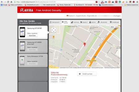 Lokalisieren Sie Ihr Gerät mit dem Online-Dienst Ihrer Ortungs-App. Das geht etwa mit Avira Free Android Security.
