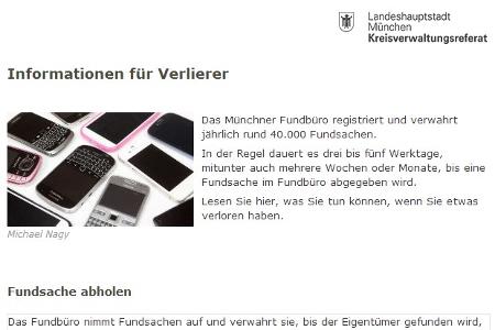 Einen Diebstahl melden Sie mit Gerätenummer der Polizei. Bei Geräteverlust besuchen Sie das Fundbüro.