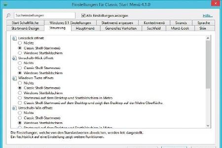 Konfiguration mit Classic Shell: mehr Komfort! Legen Sie die verschiedensten Funktionen fest, die Schaltflächen beim Klick e...
