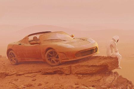 Tesla Roadster endlich auf dem Mars gelandet (in diesen düsteren Renderings)