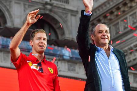 Sebastian Vettel und Gerhard Berger beim Ferrari-Fest in Mailand vorige Woche