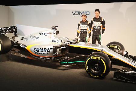 Der neue Dienstwagen von Sergio Pérez und Esteban Ocon glänzt in Silber, Orange und Grün - wie auch in der vergangenen Jahren.