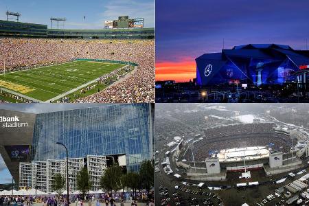 Bei den vielen Superlativen der NFL sind auch die Stadien keine Ausnahme. Wir werfen einen Blick auf die spektakulären Mega-... Bei den vielen Superlativen der NFL sind auch die Stadien keine Ausnahme. Wir werfen einen Blick auf die spektakulären Mega-...