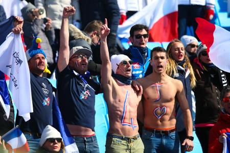 Diese französischen Snowboard-Fans trotzen den eisigen Temperaturen in Pyeongchang.