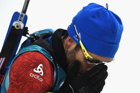 Biathlon-Superstar Martin Fourcade zeigt ungewohnte Schwächen am Schießstand und verpasst so seine zweite Medaille in Pyeong...