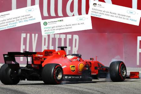 Beim Ferrari-Heimspiel in Monza verliert Sebastian Vettel erneut die Nerven. Der Ex-Weltmeister leistet sich in der Anfangsp... Beim Ferrari-Heimspiel in Monza verliert Sebastian Vettel erneut die Nerven. Der Ex-Weltmeister leistet sich in der Anfangsp...
