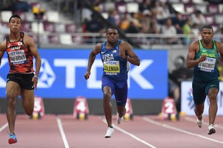 100 m: Coleman und Gatlin locker im Halbfinale - Herausforderer Oduduru muss passen 100 m: Coleman und Gatlin locker im Halbfinale - Herausforderer Oduduru muss passen