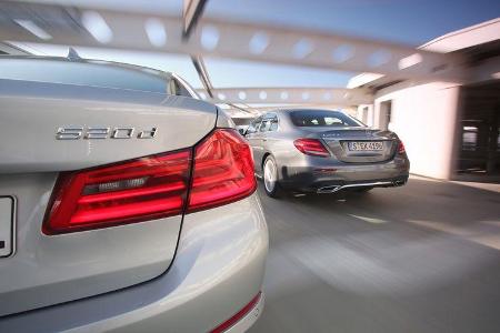 BMW 520d, Mercedes E 220 d, Heck BMW 520d, Mercedes E 220 d, Heck