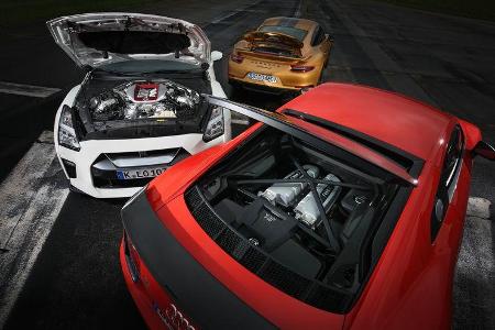 Audi R8 V10 Plus - Porsche 911 Turbo S Exclusive - Nissan GT-R - Sportwagen - sport auto 11/2017