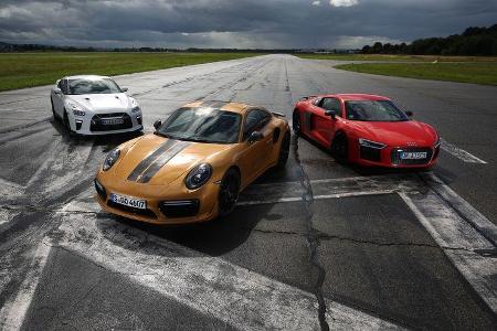 Porsche 911 Turbo S Exclusive 991 Audi R8 V10 Plus Nissan GT-R Test Porsche 911 Turbo S Exclusive 991 Audi R8 V10 Plus Nissan GT-R Test