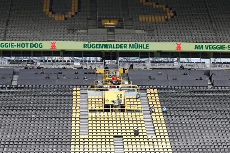 Die Pressetribüne des Signal Iduna Parks: So viel Platz hatten die Journalisten bei einem Revierderby noch nie.