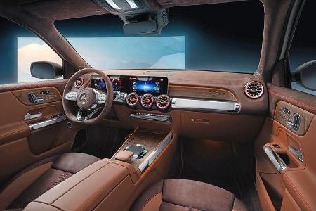 Im Cockpit reduziert sich der Mercedes GLB dann tatsächlich auf eine gestreckte B-Klasse.