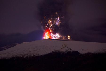 Vulkan Eyjafjallajökull bei Nacht